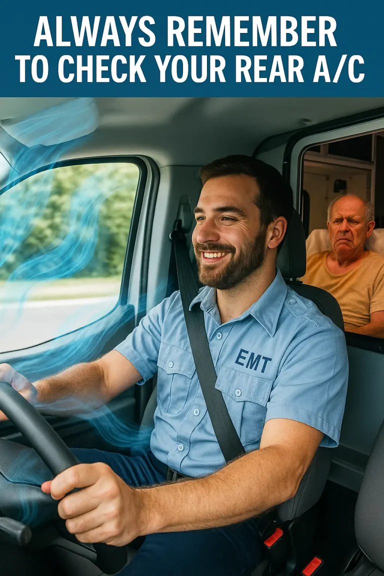 EMT driving with front AC on while rear passenger overheats