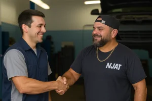 Two men shaking hands after hiring for truck mechanic jobs in paterson nj