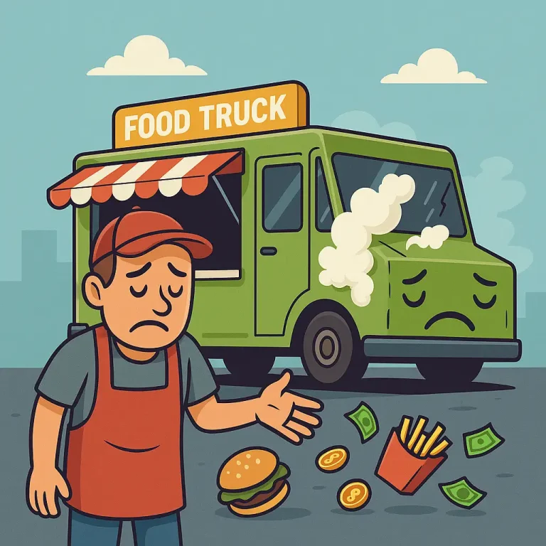 Broken food truck with frustrated owner losing money and food due to mechanical failure – food truck repair Paterson NJ.